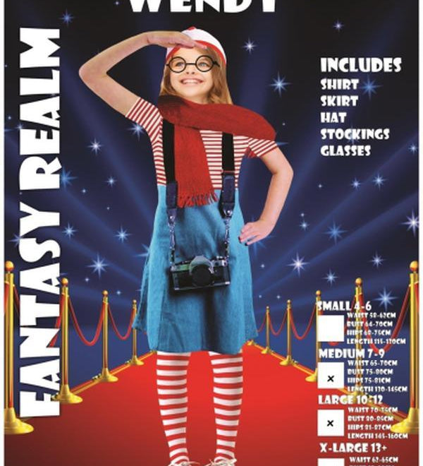 where's wally ladies fancy dress Licensed Wheres Wally Ladies Mens Costume 80s Wenda Wendy Cartoon Fancy Dress