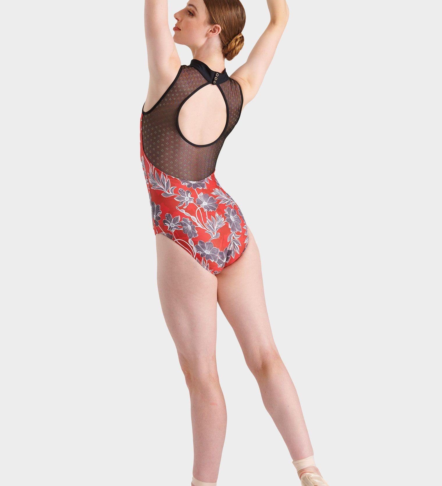 red floral leotard