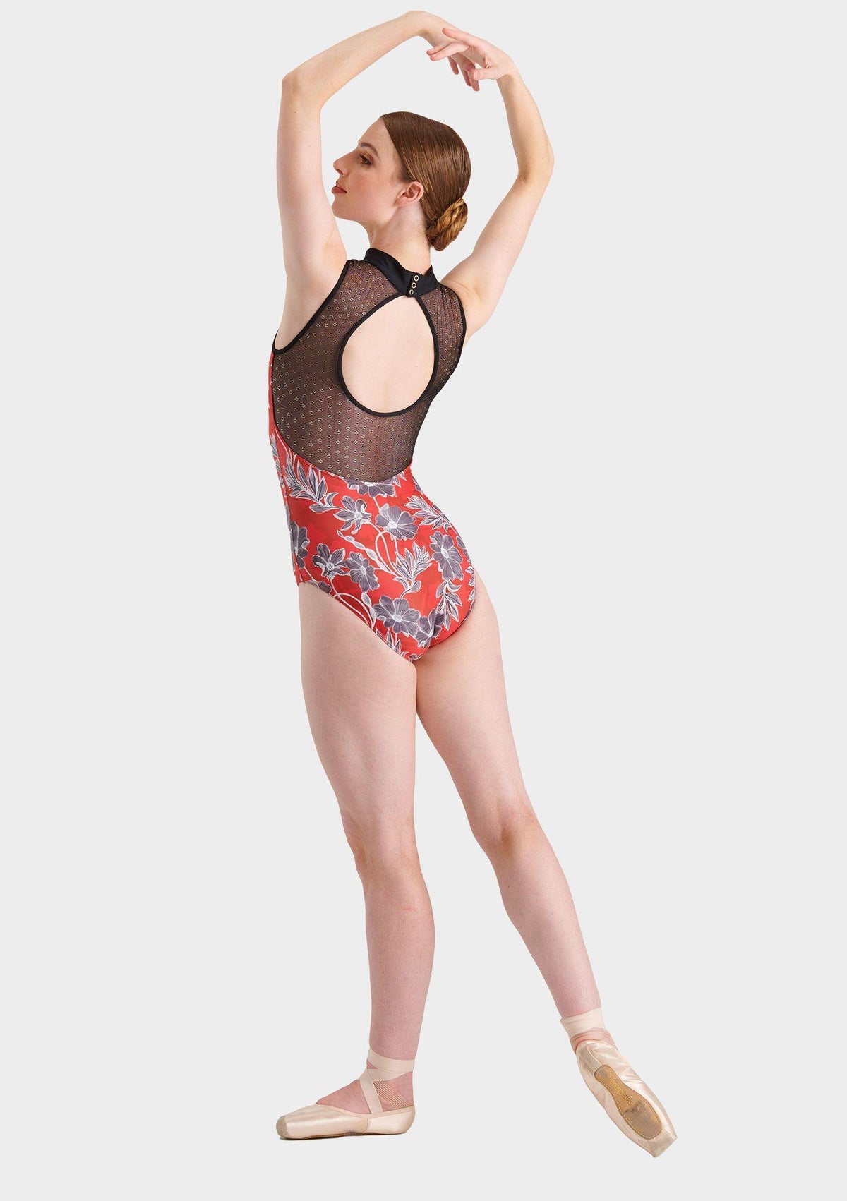 red floral leotard